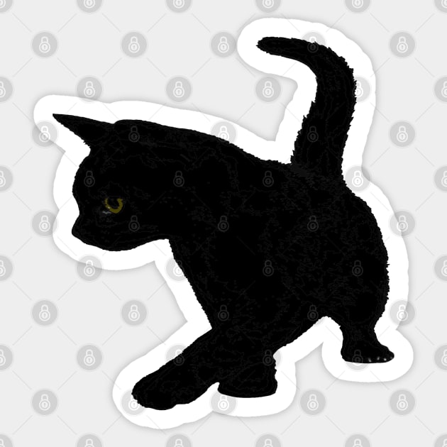 Cute Baby Black Cat Silhouette Tail Held High Vector Cut Out Sticker by taiche